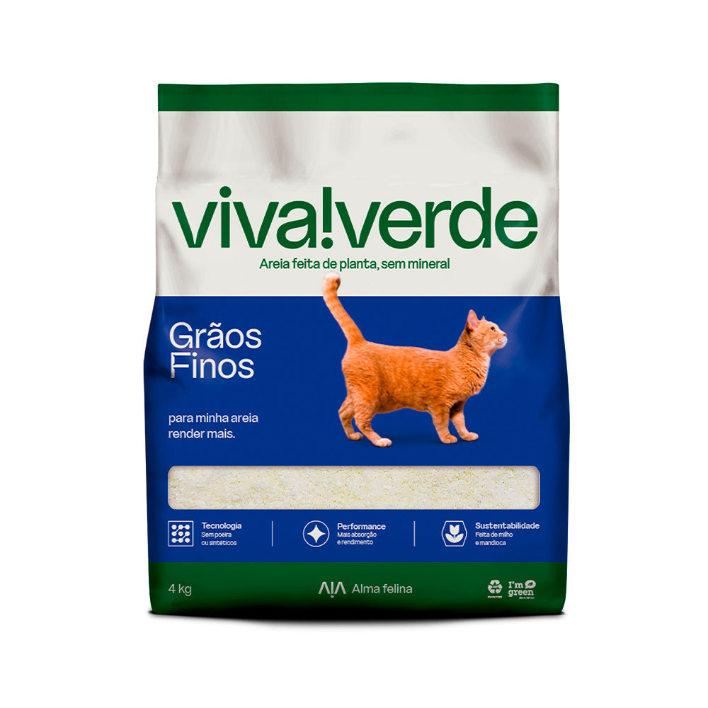 Areia Higiênica Viva Verde Grãos Finos para Gatos 4KG E 10 KG